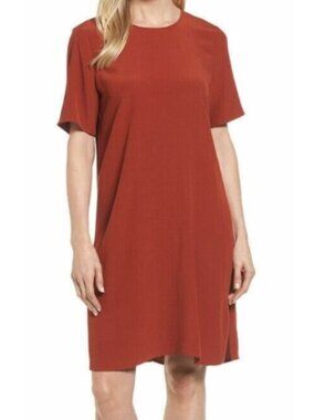 Eileen Fisher Women's Sz 1X Paprika Orange Tencel Viscose Crepe Shift Dress